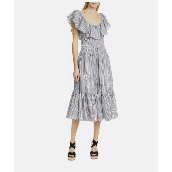 Tory Burch Dresses & Skirts - TORY BURCH Eyelet Seersucker Midi Dress Size 10
